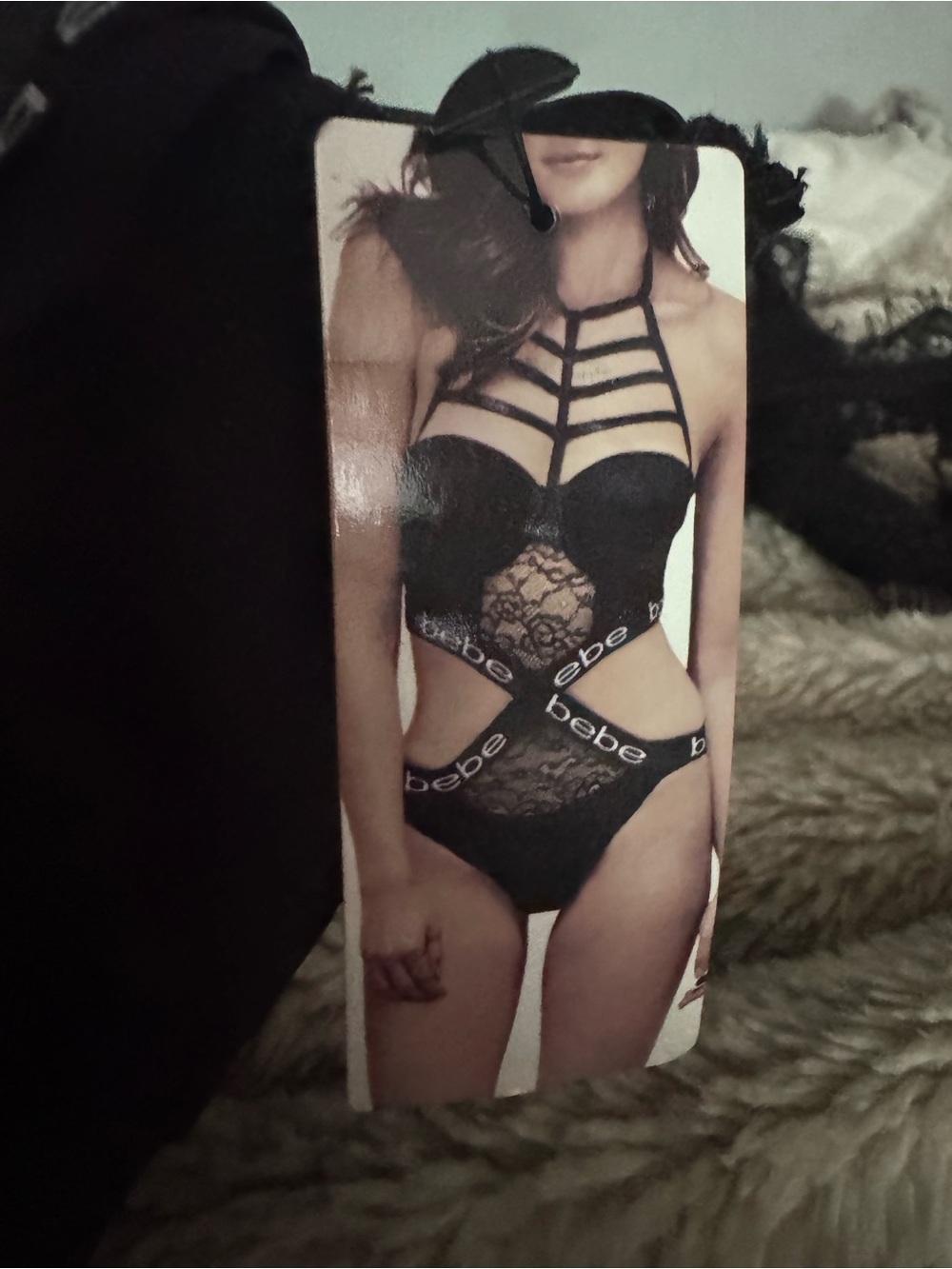 bebe Black Strappy Lace Harness Teddy